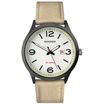 Men's Sekonda Quartz Watch with Black Case and White Dial, Nylon Strap