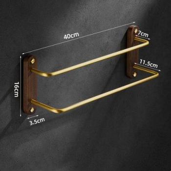 Juego de accesorios de baño de aluminio y nogal negro, barra de toalla con acabado dorado