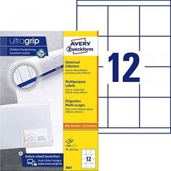 Avery Zweckform Laser Labels 70x67.7mm White 1200 Labels