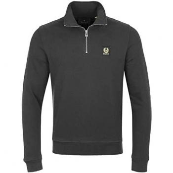 Belstaff Mens Black Embroidered Logo Quarter Zip Sweatshirt