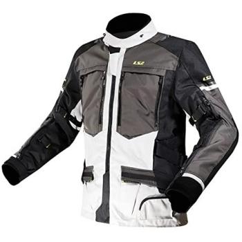 LS2 Veste de Moto Norvège en Tissu Imperméable Couleur Noire et Grise avec Éléments Jaunes Taille 4XL