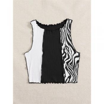 Camiseta sin mangas de patchwork con estampado de cebra