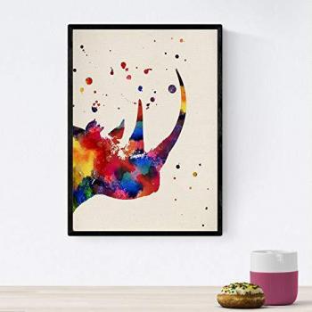 Lámina Decorativa Rinoceronte Acuarela