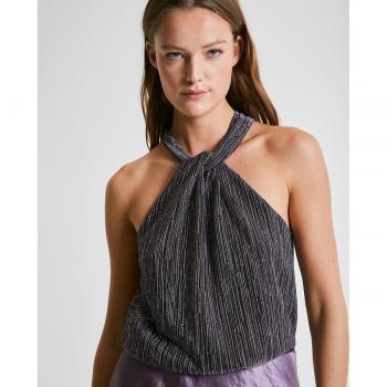 Mujer Top brillo fluido de cuello halter atado con lazo TRUCCO