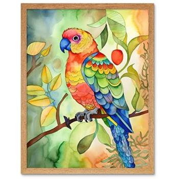 Colorful Parrot in Forest Watercolor Art