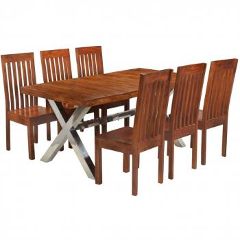 Ensemble de tables repas bois d’acacia (7 unités)