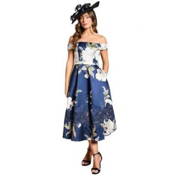 Coast Women's Bardot Twill Midi Dress – Navy Lace Insert