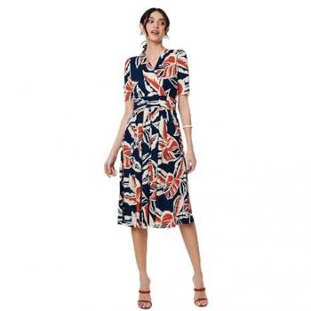 Izabel London Blue V‑Neck Pleated Wrap Dress – Size 10