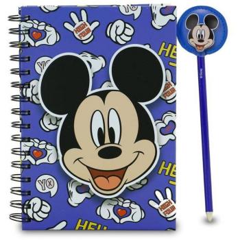 Cuaderno y Lápiz Fashion Mickey Mouse Grins, Caja Regalo Azul
