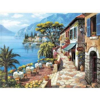 Decoración con Punto de Cruz: Ciudad junto al Mar 30x40 CM