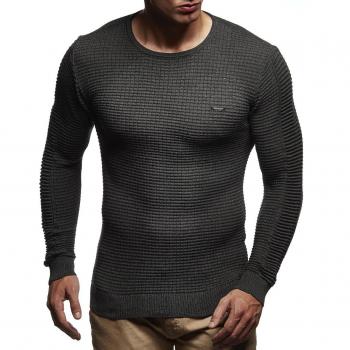 Leif Nelson Herren Feinstrickpullover Langarm Crew Neck Anthrazit Medium