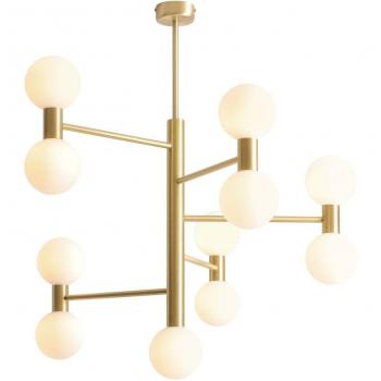 Flare Lampada a sospensione, 11 luci, ottone/bianco opale, vetro