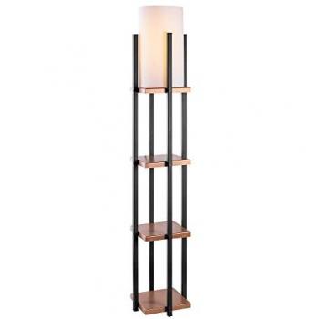 Lampada da pavimento con schermo bianco e base in metallo nero/rame, 25x25x13 cm, 1 x E27