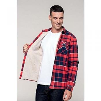 XL Red Navy Sherpa‑Lined Double‑Breasted Check Shirt-Jacket