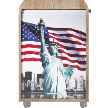 Caisson à rideau 2 tiroirs sur roulettes en bois clair design Statue de la Liberté 70cm