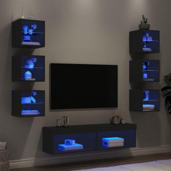 8‑Piece LED TV Wall System – Black Wood Finish (VidaXL)