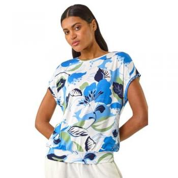 Blue Floral Bubble Hem Top – Roman Edition, Size 18