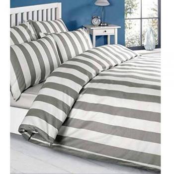 Louisiana Bedding 200 Thread Count Vertical Grey & White Stripe Duvet Cover Set