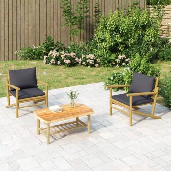 VidaXL Garden Seating 2 pcs with Dark Grey Cushions Bamboo