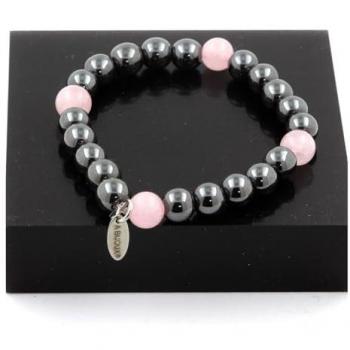 ABIJOUX Natural Stone Bracelet: Hematite + Rose Quartz – 8 mm, 19–20 cm (Made in France)