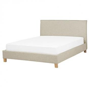 Beliani Bett 160 × 200 cm – Beige Polsterbett, Holzfüße, modernes Skandi‑Stil