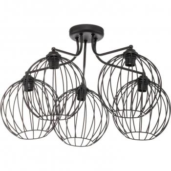 HELAM Cumera 5-Bulb Multi Arm Semi Flush Ceiling Lamp with Cage Shades, Black Finish, 75cm Diameter