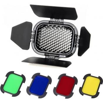 Godox AD200 Barn Door with Honeycomb and 4 Color Gels