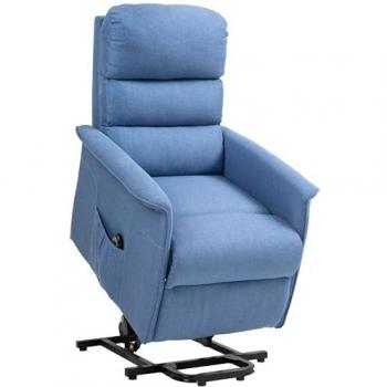 Fauteuil relax Homcom – fauteuil releveur électrique, repose-pieds réglables, télécommande, tissu lin respirant – bleu