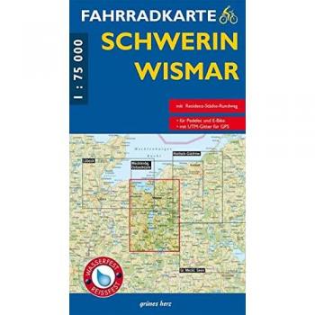 Fahrradkarte Schwerin, Wismar: Mit Residenz-Städte-Radweg. Maßstab 1:75.000. Wasser