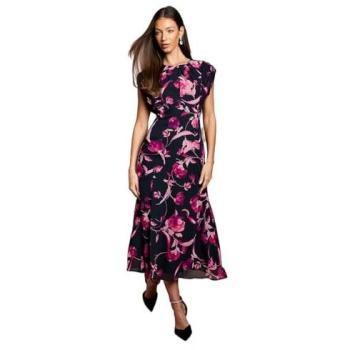 Floral Navy Cap‑Sleeve Midi Dress – Coast for Women (Size 18)