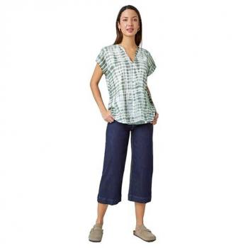 Green Cotton Tie Dye V-Neck Top for Women