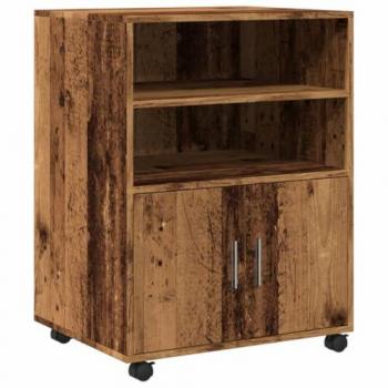 Chariot de rangement en bois d’ingénierie, finition bois ancien – 60×48×81 cm