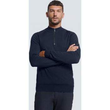 NO EXCESS Troyer Strickpullover für Herren – Halber Reißverschluss, XL, blau, Viskose 70 %, Nylon 30 %