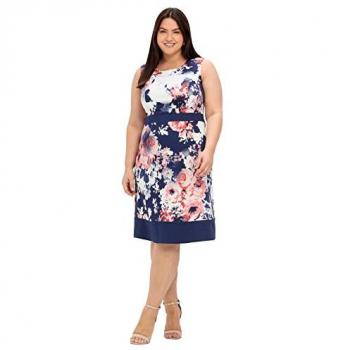 Sheego Damen Cocktailkleid in Marine, A-Linie, Gr. 58 mit Blumendruck