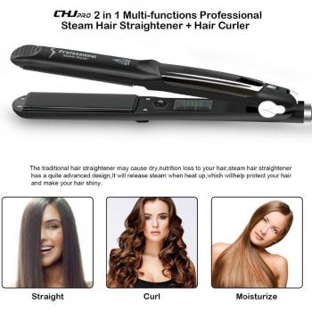Tourmaline Ceramic 2-in-1 Steam Flat Iron and Curler
