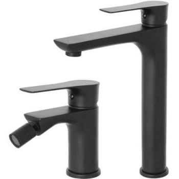 Miscelatori lavabo e bidet Flat in finitura nero opaco con piletta inclusa