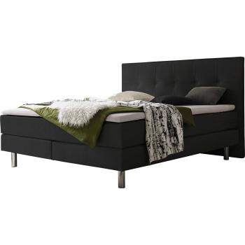 HASENA Boxspringbett Fleur Anthrazit mit Chromdetails und Kunstlederbezug, inklusive H3 Matratze und Superio Topper, Massivholzrahmen, softem Liegekomfort