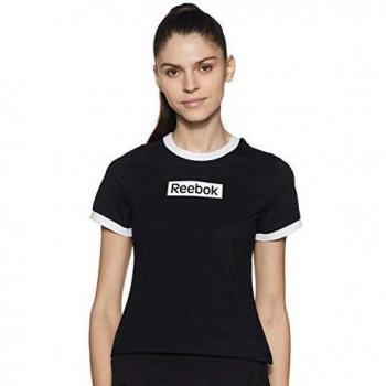 Reebok Slim Fit T-Shirt in Black with Te Linear Logo for Women, Size M