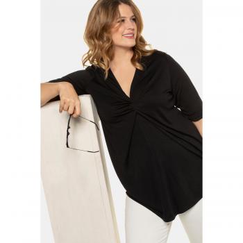 Plus Size Black Twist Front V-Neck Top, Women, Size 28/30, Polyester
