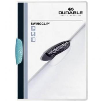 Durable A4 Swingclip Crystal Folder Polypropylene Capacity 30 Sheets, Light Blue, Pack of 25