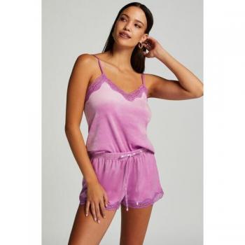 Pantalón corto rosa de terciopelo con detalles de encaje Hunkemöller