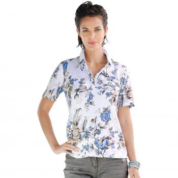 Damen-Poloshirt „Blumenschön“ von Alba Moda – 5‑Stich Green