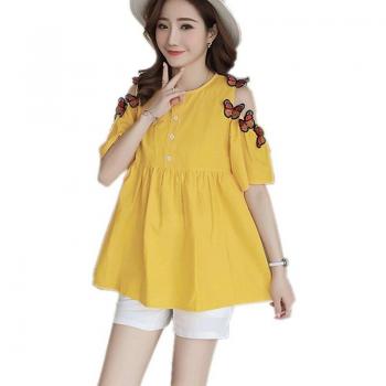 Vêtement de grossesse lin jaune – t‑shirt féminin, coupe large
