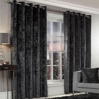 Crushed Velvet Eyelet Ring Top Curtains in Charcoal color and 229cm width