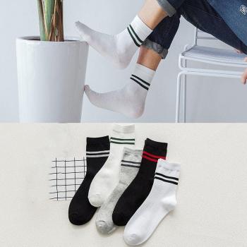 5 Paar Herren Socken aus Baumwolle, lange Form, sportlich mit 2 Streifen für kalte Tage