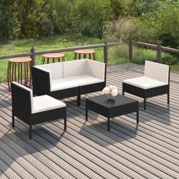 VidaXL 5-tlg. Garten-Lounge-Set in Schwarz mit hochwertigen Poly Rattan Auflagen