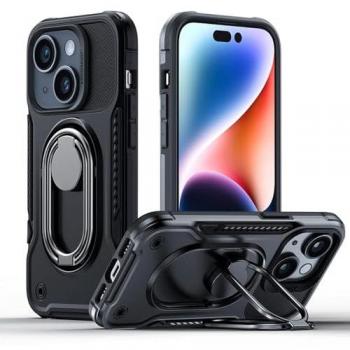 Custodia Protettiva per iPhone 14 con Stand e Porta Anelli Nera