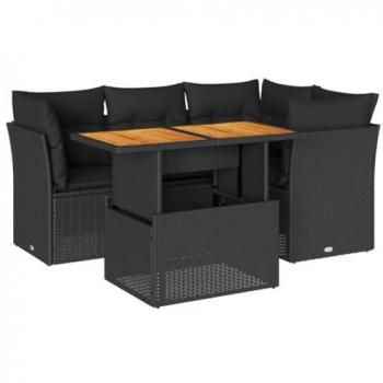Set Divani da Giardino 5 pz in Polyrattan Nero con Cuscini