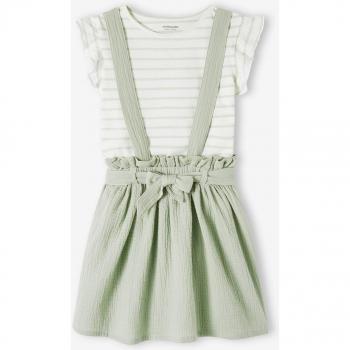 Couture Jeune fille : T-Shirt à Volants, Jupe Bretelles – Vert Sauge