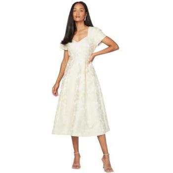 Jacquard Detail Midi Dress in Yellow – 14 Female